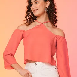 Globus Coral Loose Fit Tie-Up Neck Cold-Shoulder Sleeves Cotton Top-picture-20