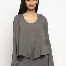 effy Women Grey Glitter Organic Cotton Hooded Shrug-picture-30