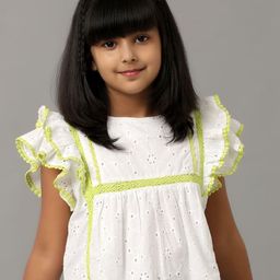UNDER FOURTEEN ONLY Girls Self Designed Flutter Sleeves Cotton Top-picture-10