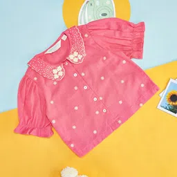 AKKRITI BY PANTALOONS Girls Floral Embroidered Peter Pan Collar Cotton Linen Top-picture-22