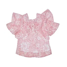 Peppermint Girls Floral Printed Flutter Sleeve Tie Up Chiffon Regular Top-picture-24