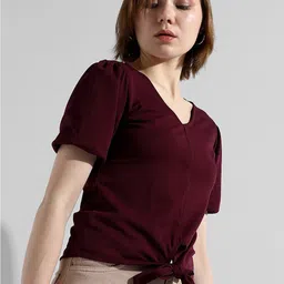 Campus Sutra V-Neck Tie Up Cotton Top image 1