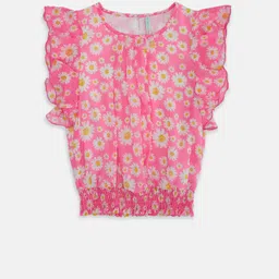Pantaloons Junior Pink Floral Print Blouson Cotton Top-picture-58
