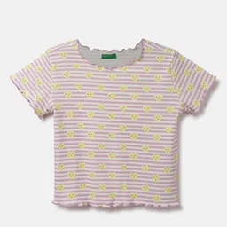 United Colors of Benetton Girls Round Neck Striped & Conversational Printed Cotton Top-picture-45