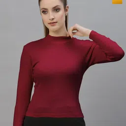 Friskers Pack Of 2 Ribbed High Neck Long Sleeves Fitted Bio Wash Cotton Tops-picture-17