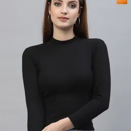 Friskers Pack Of 2 Ribbed High Neck Long Sleeves Fitted Bio Wash Cotton Tops-picture-10