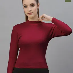 Friskers Pack Of 2 Ribbed High Neck Long Sleeves Fitted Bio Wash Cotton Tops-image-63