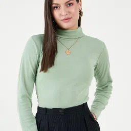 Bitterlime Long Sleeves Turtle Neck Cotton Fitted Top-picture-13