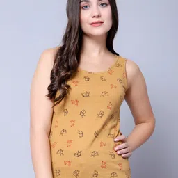 DIAZ Beige Conversational Printed Cotton Tank Tops image 1