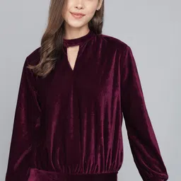 VAARARO Choker Neck Velvet Blouson Top-picture-33