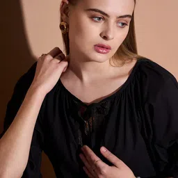 DressBerry Tie-Up Neck Bell Sleeve Cotton Top image 2