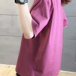 StyleCast x Revolte Purple Graphic Printed Drop-Shoulder Sleeves Longline Cotton T-Shirt image 2