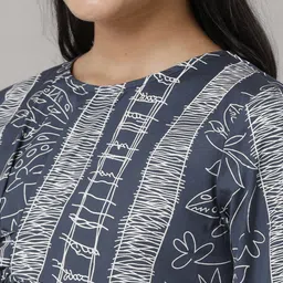 UNDER FOURTEEN ONLY Blue Print Mandarin Collar Cotton Top image 5