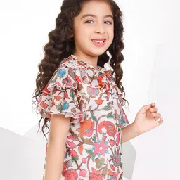 Peppermint Floral Print Tie-Up Neck Flutter Sleeve Chiffon Top image 3