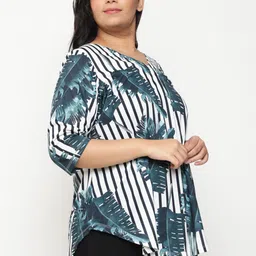 Amydus Plus Size Tropical Printed V-Neck Longline Top image 3