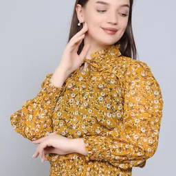 Baawri Floral Printed Tie-Up Neck Cuffed Sleeves Georgette Blouson Top image 3