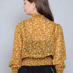 Baawri Floral Printed Tie-Up Neck Cuffed Sleeves Georgette Blouson Top image 4