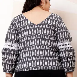 Athena Ample Plus Size Ethnic Printed Puff Sleeves Lace Cotton Top image 5