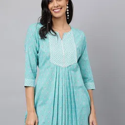 MEESAN Turquoise Blue & White Printed Cotton Tunic-picture-25