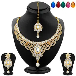 Sukkhi Gold-Plated AD Stone-Studded Changeable Necklace & Earrings image 1