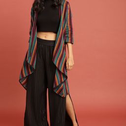 Taavi Women Multicoloured Striped South Cotton Woven Legacy Longline Waterfall Shrug-picture-5