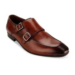 Regal Men Tan-Brown Solid Leather Formal Monks-image-24