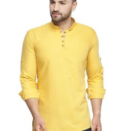 Benstoke Men Yellow & lemon zest Thread Work Kurta-picture-20