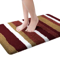 luxe home international Brown Stripe Microfibre 30x18 Inches AntiSkid Bath Mat image 2