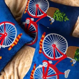 STUDIOHMK Blue & Red Embroidery Square Cushion Covers image 2