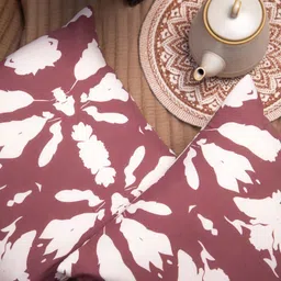 STUDIOHMK 2 Pcs Light Maroon & Peach-Colored Cotton Square Cushion Cover image 4