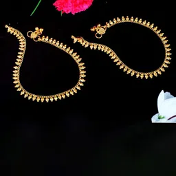 MEENAZ Gold-Plated Textured Anklet image 1