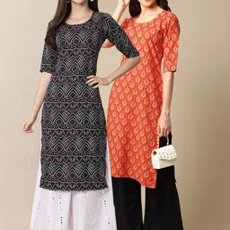 7threads KALINI Women Pack Of 2 Printed Summer Sheers Crepe Kurta image 1