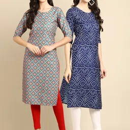 7threads KALINI Women Set Of 2 Blue & Grey Ethnic Motifs Printed Crepe Kurta image 1