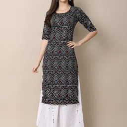 7threads KALINI Women Pack of 2  Red & Black Ethnic Motifs Printed Crepe Kurta image 2