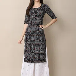 7threads KALINI Women Black & Grey Ethnic Motifs Printed Crepe Pack of 2 Kurta image 2