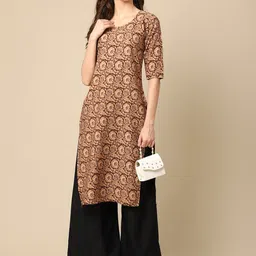 7threads KALINI Women Pack of 2  Ethnic Motifs Printed Crepe Kurta image 2