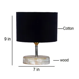 Devansh Black & White Textured Cotton Table Lamp With Wood Base image 4