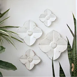 VAS collection home White 4 Pieces Flower Designed Suqare Shaped Wood Wall Decor Plates-picture-32
