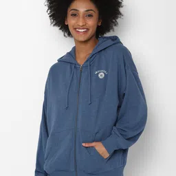 AMERICAN EAGLE OUTFITTERS Women Blue Hooded Sweatshirt-picture-39