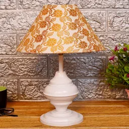 Copper & White Shade Table Lamp With Metal Base By Foziq image 2