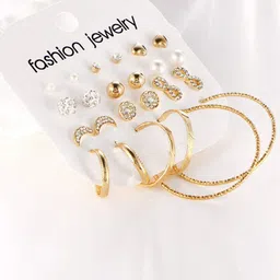 Fashion Frill Gold-Toned & White Classic Studs Earrings image 2
