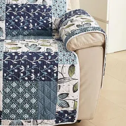 HOUSE OF QUIRK Blue & White Printed Recliner Single Seater Quilted Water-Repellent SofaMat image 2