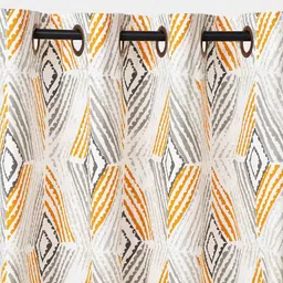 blanc9 Yellow Cotton Floral 9 Ft Semisheer Eyelet Door Curtain image 5