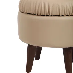 THE HOME CO. Cream-Colored Wooden Round Sitting Pouffe Ottoman Stool image 3