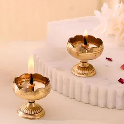 CraftVatika Gold-Toned 2 Pieces Textured Lotus Flower Diyas-picture-26