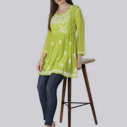 Seva Chikan Ethnic Motifs Chikankari Embroidered  A-Line Kurti image 3