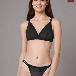 AROUSY Pack Of 2 Lace Detail Non Padded Bra & Mid-Rise Bikini-picture-10