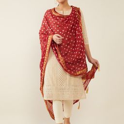 Soch Maroon & White Printed Art Silk Dupatta-picture-1