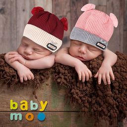 Baby Moo Unisex Kids Maroon & Pink Set Of 2 Colourblocked Beanie-picture-9
