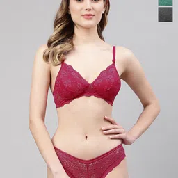 In-Curve Pack Of 3 Self-Design Breathable Mid-Rise Bra & Panty Lingerie Set-picture-32